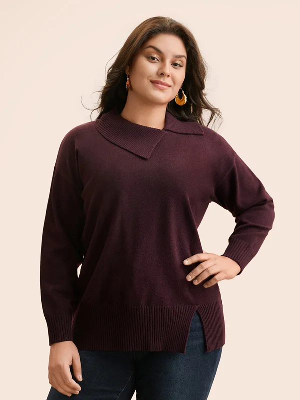 Anti-Pilling Solid Asymmetrical Neck Pullover