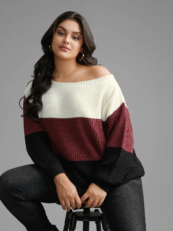 Boat Neck Colorblock Contrast Pullover