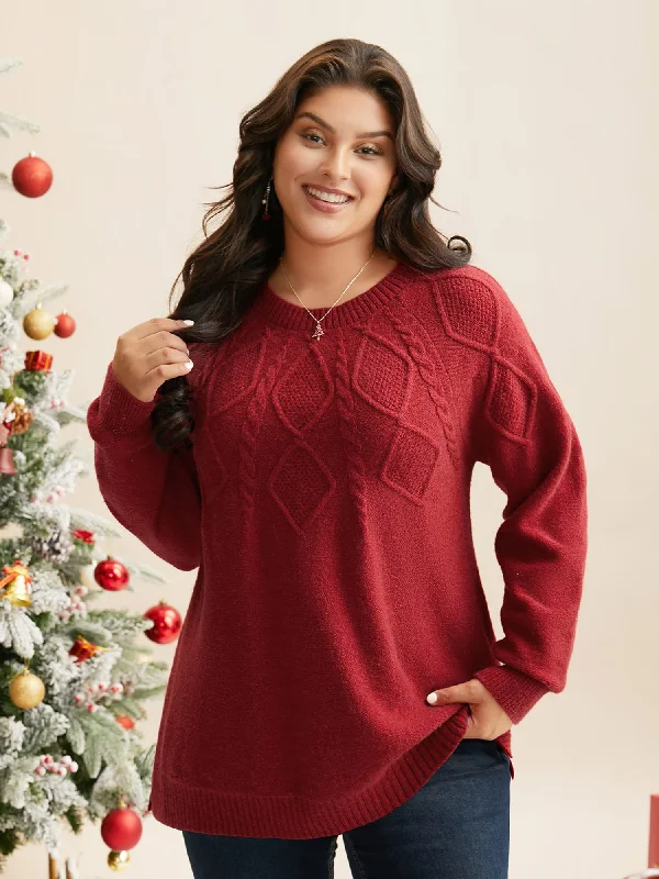 Cable Knit Bodice Crew-Neck Pullover