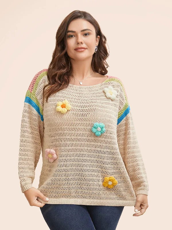 Colored Stereo Flower Design Pullover