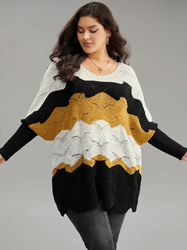 Contrast Cut Out Batwing Sleeve Pullover