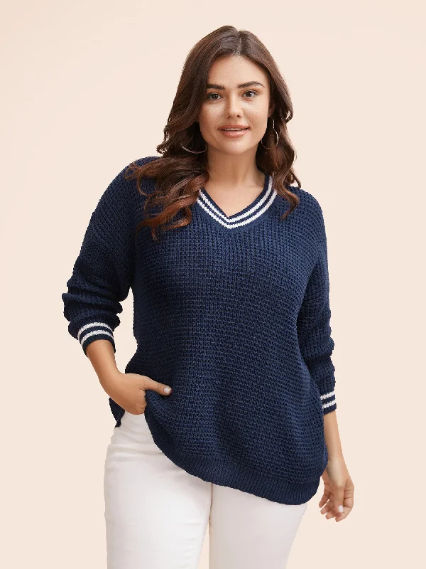 Contrast Striped Drop Shoulder Pullover