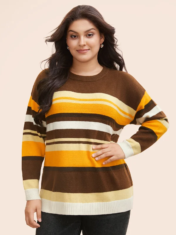 Contrast Striped Drop Shoulder Sleeve Pullover