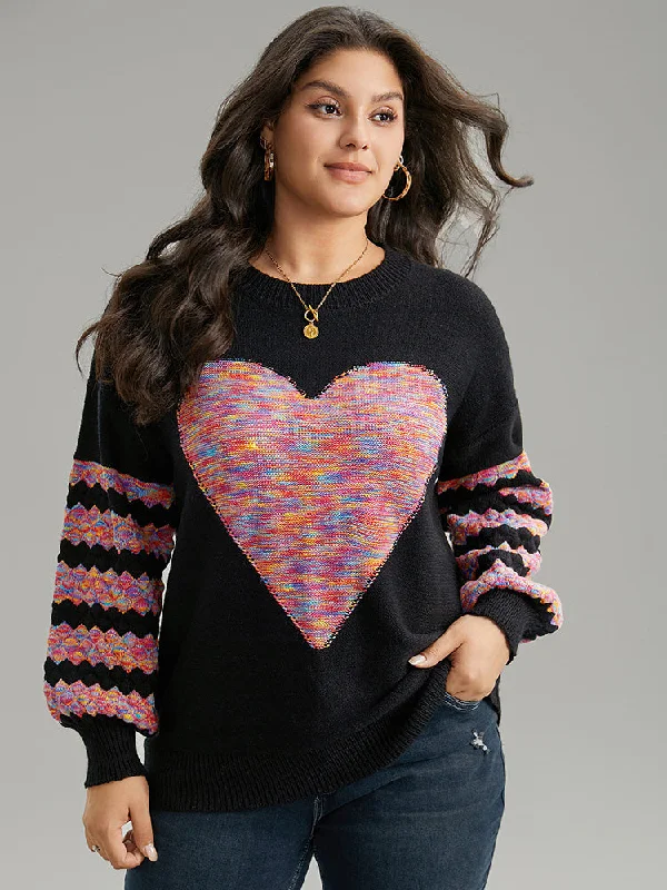 Heart Heather Patchwork Crew Neck Pullover