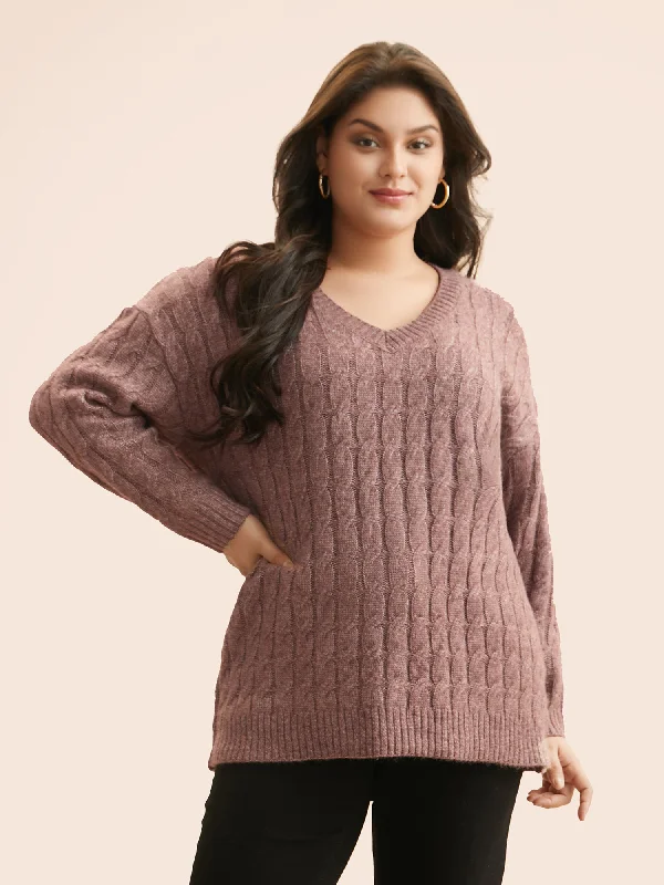 Heather Texture Cable Knit Pullover