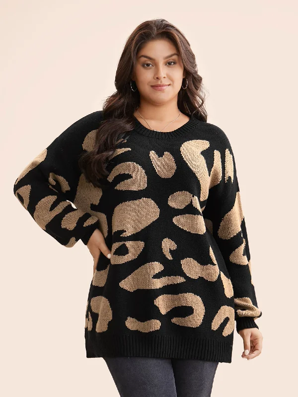 Leopard Print Drop Shoulder Sleeve Pullover