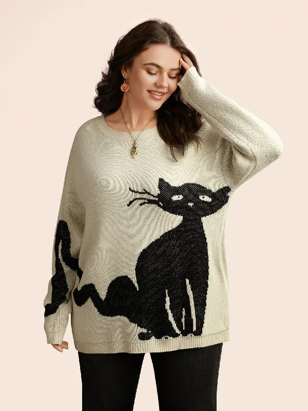 Mystic Cat Knit Crew Neck Pullover