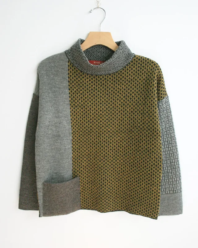 Pique Collage Baby Alpaca Mock Neck Pullover