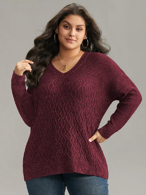 Plain Sparkly V Neck Loose Pullover