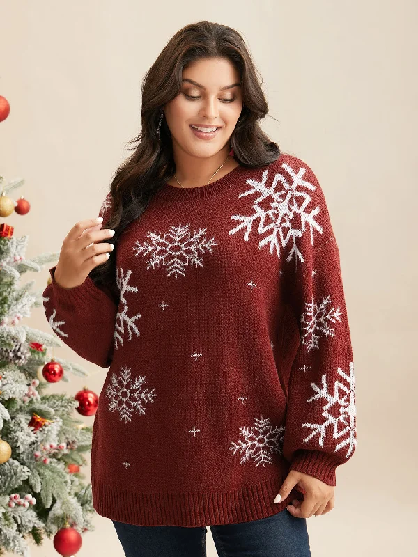 Snowflakes Pattern Drop Shoulders Pullover