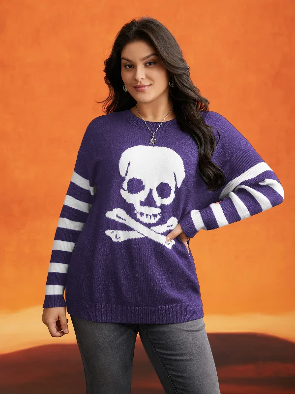 Supersoft Essentials Gothic Skull Striped Sleeves Pullover