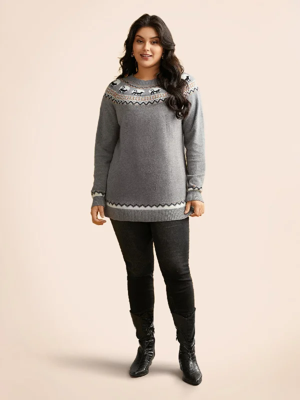 Supersoft Essentials Wicked Cat Fair Isle Yoke Printed Pullover