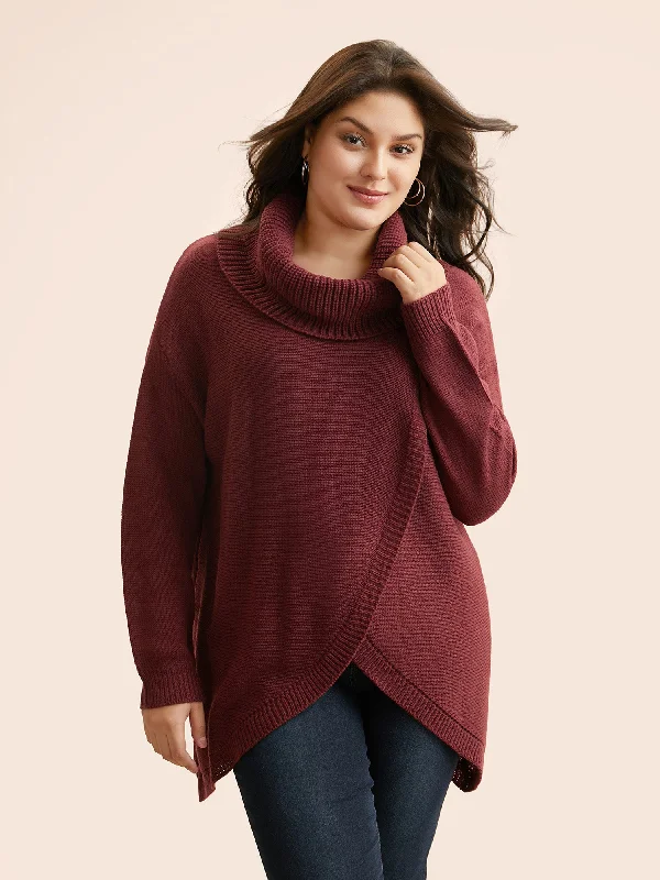 Texture Turtleneck Slit Front Pullover