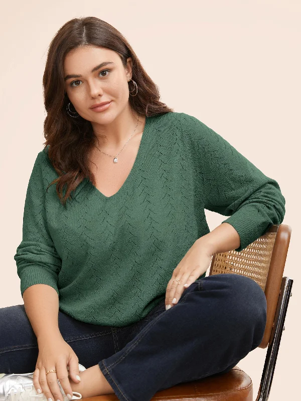 Texture V Neck Lightweight Pullover