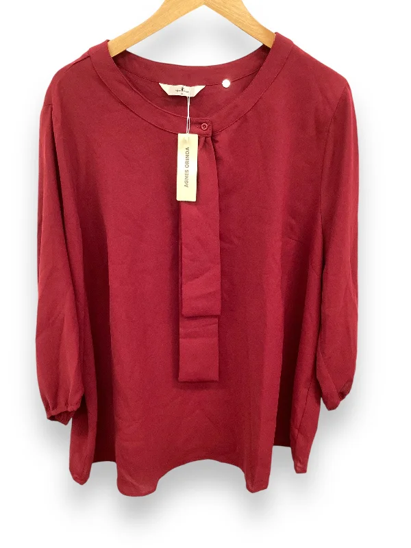 Top 3/4 Sleeve By Agnes Orinda In Red, Size: 3x