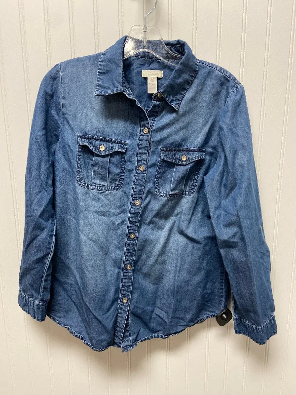 Top Long Sleeve By Chicos In Blue Denim, Size: S