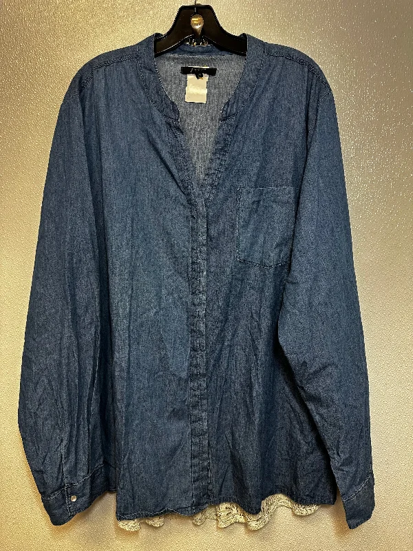 Top Long Sleeve By Earl Jean In Denim, Size: 2x