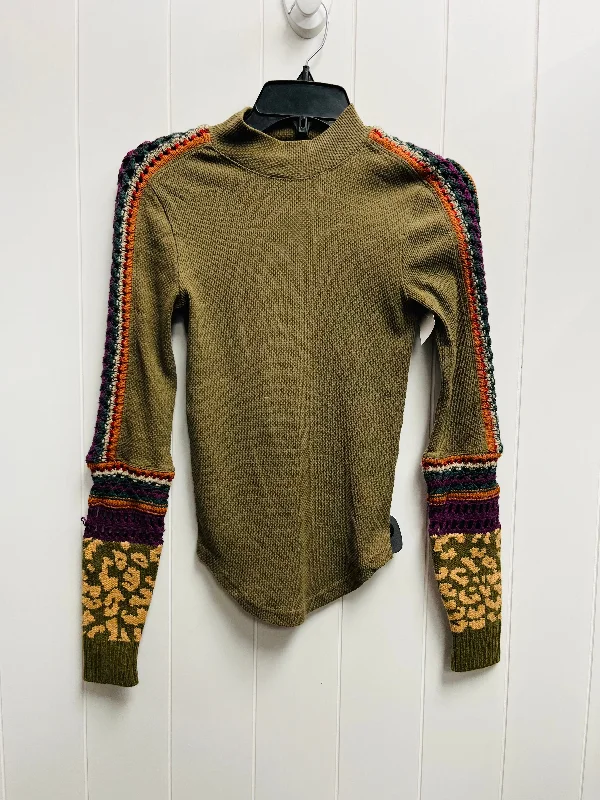 Top Long Sleeve By Free People In Green & Orange, Size: S