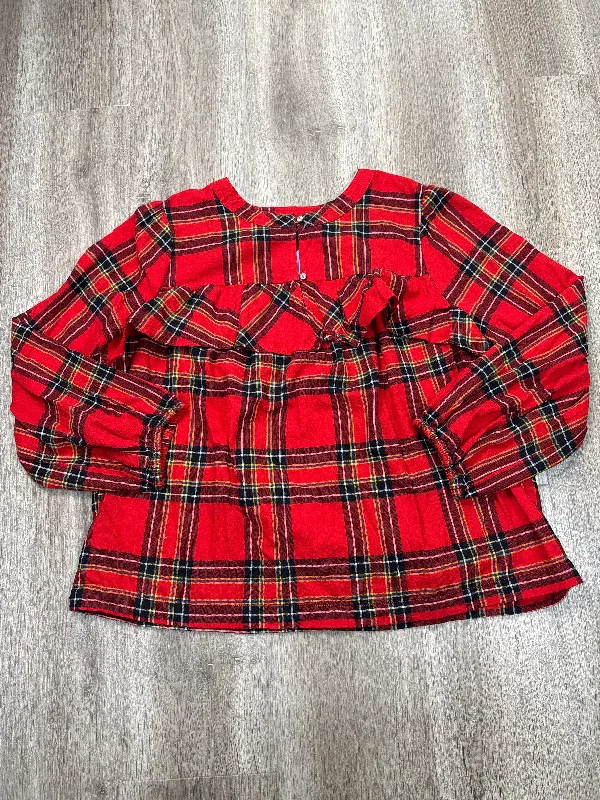 Top Long Sleeve By J. Crew In Plaid Pattern, Size: L