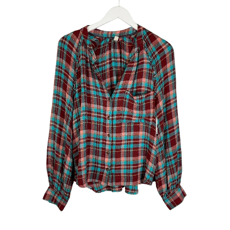 Top Long Sleeve By Pilcro In Plaid Pattern, Size: L