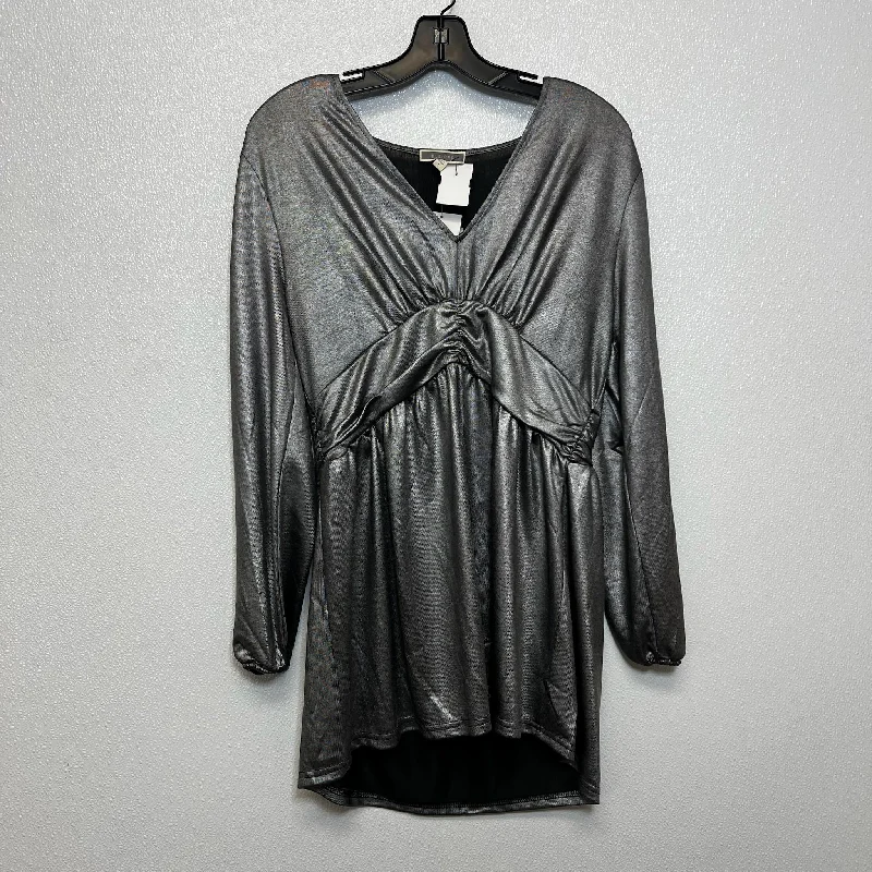 Tunic Long Sleeve By Pleione In Silver, Size: L