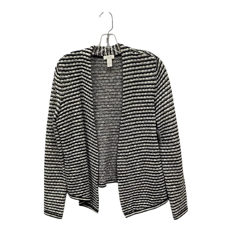 Sweater Cardigan By Chicos In Black & White, Size:M