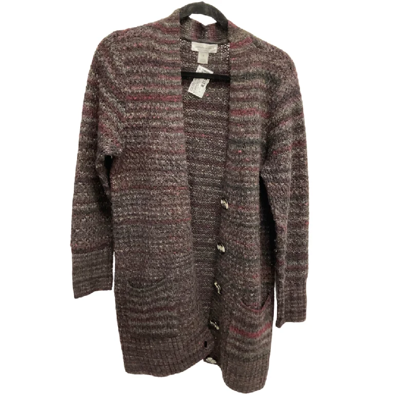 Sweater Cardigan By Christopher And Banks In Grey & Red, Size: M