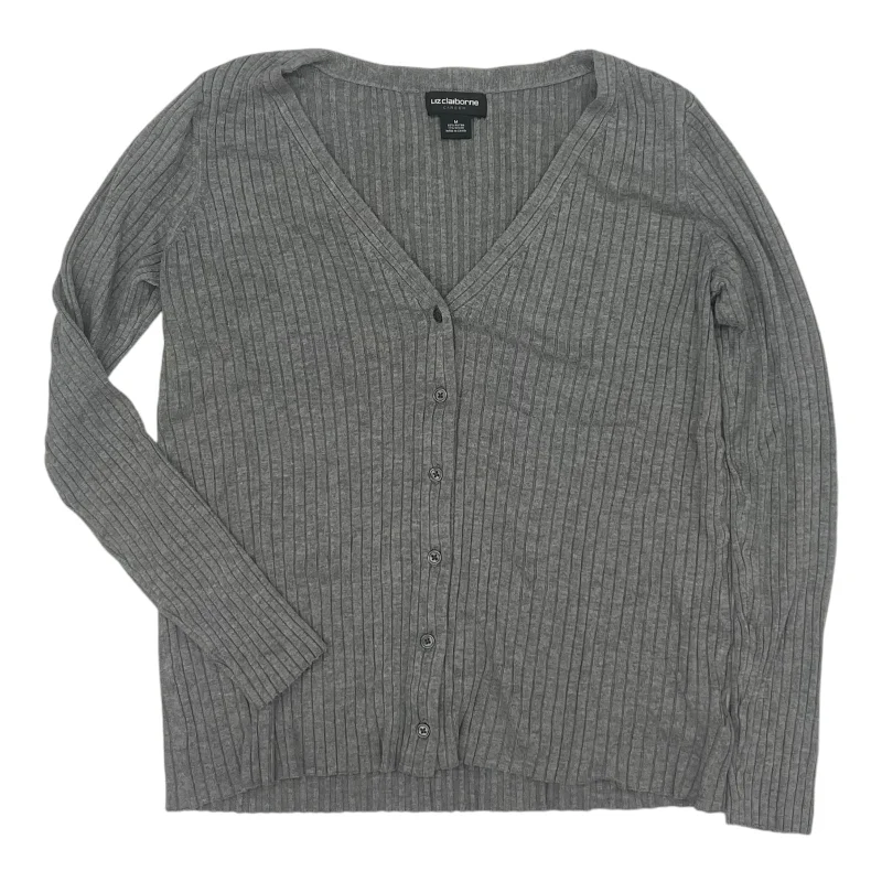 Sweater Cardigan By Liz Claiborne In Grey, Size:M