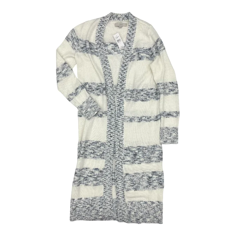 Sweater Cardigan By Loft In Blue & White, Size:S