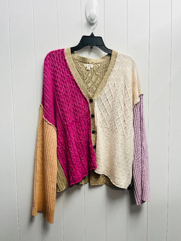 Sweater Cardigan By Pol In Pink & Tan, Size: L