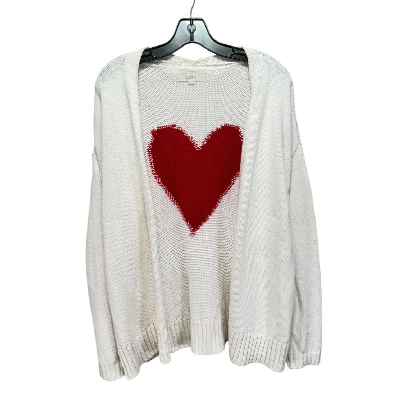 Heart Sweater Cardigan By Loft In Cream, Size: L