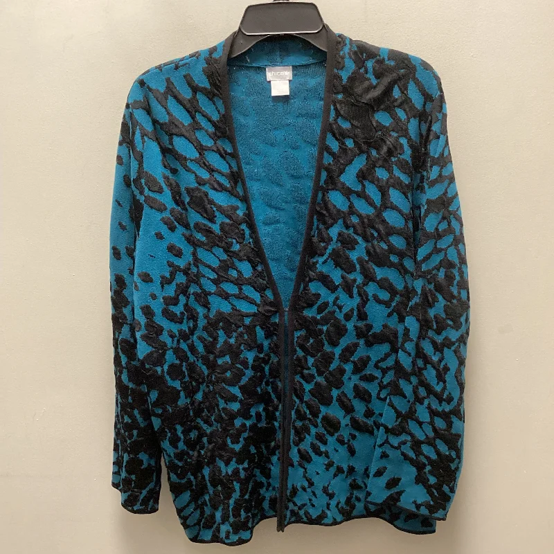 Sweater Cardigan By Chicos In Black & Blue, Size: L