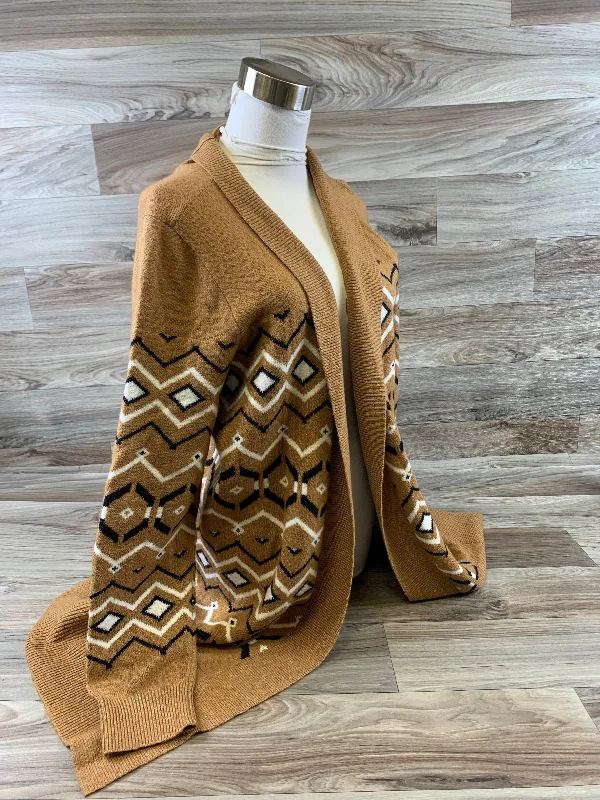 Sweater Cardigan By Loft In Brown & Cream, Size: L