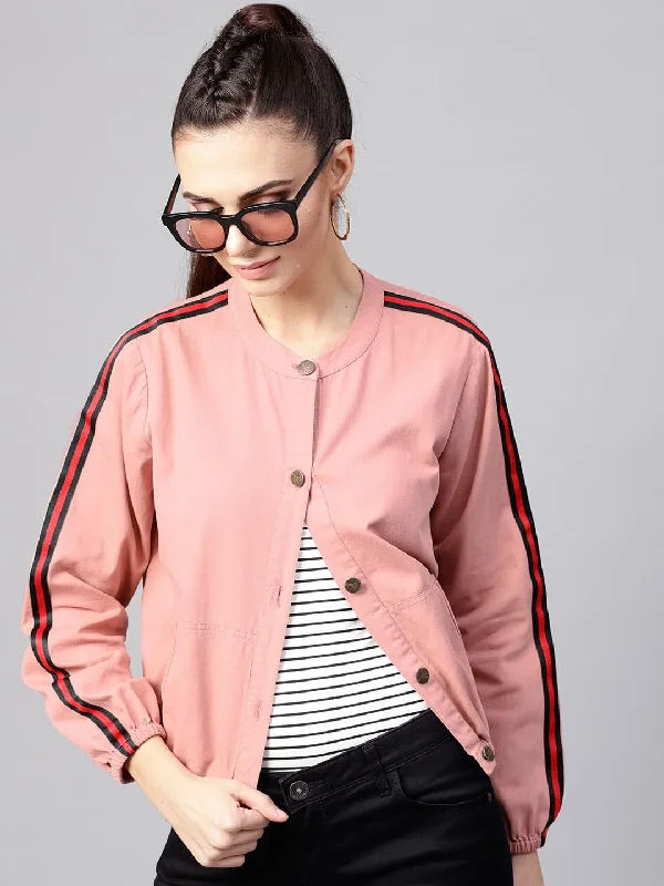 Pink Denim Bomber Sleeve Tape Jacket