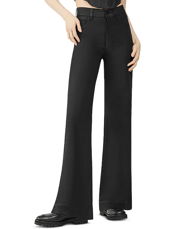 Hepburn Womens Coated Denim Wide Leg Jeans