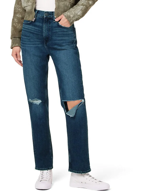 Jade Womens Loose Fit Destroyed Straight Leg Jeans