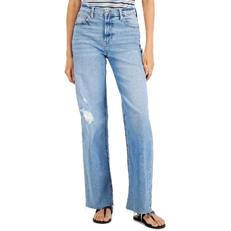 Juniors Womens High Rise Destroyed Wide Leg Jeans