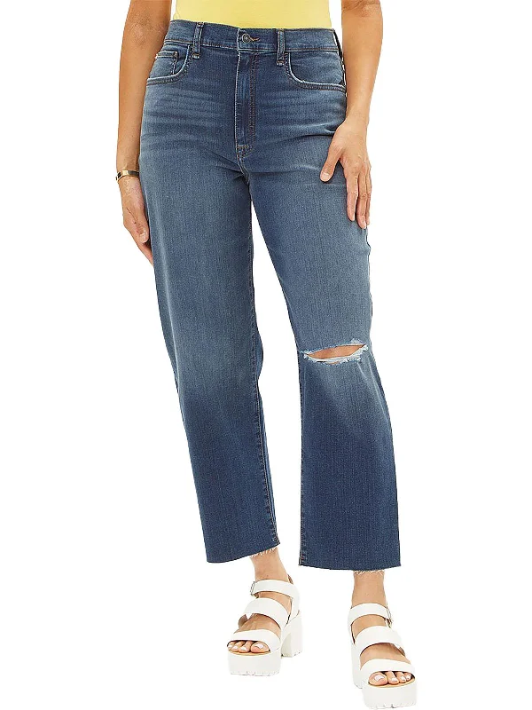 Kass Womens High-Rise Ankle Straight Leg Jeans