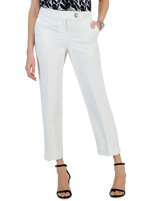 Petites Womens Linen Side Slit Cropped Pants