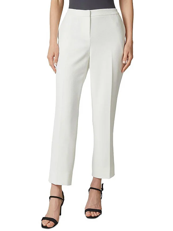 Petites Womens Textured Stretch Trouser Pants