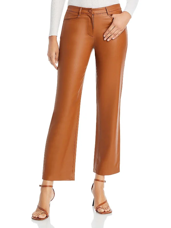 Peyton Womens Faux Leather Mid-Rise Ankle Pants