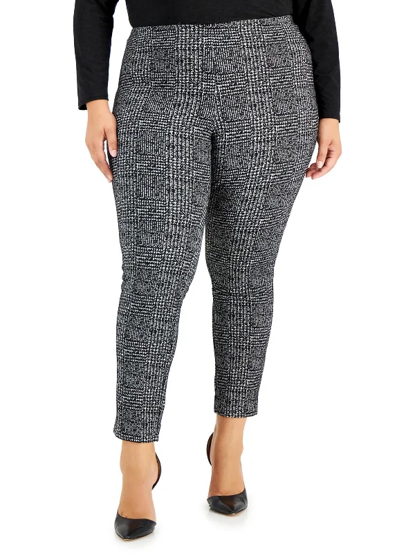 Plus Womens Glen Plaid Slim Leg Ankle Pants