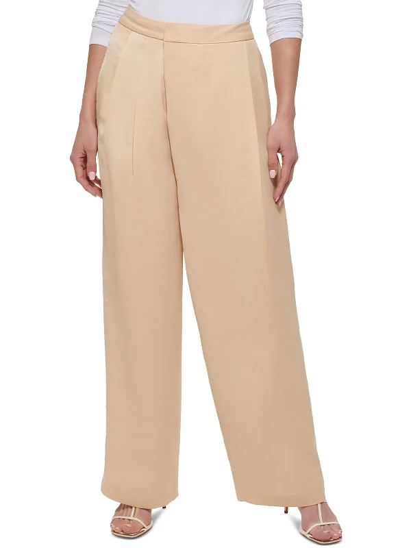 Plus Womens High Rise Pleated Wide Leg Pants