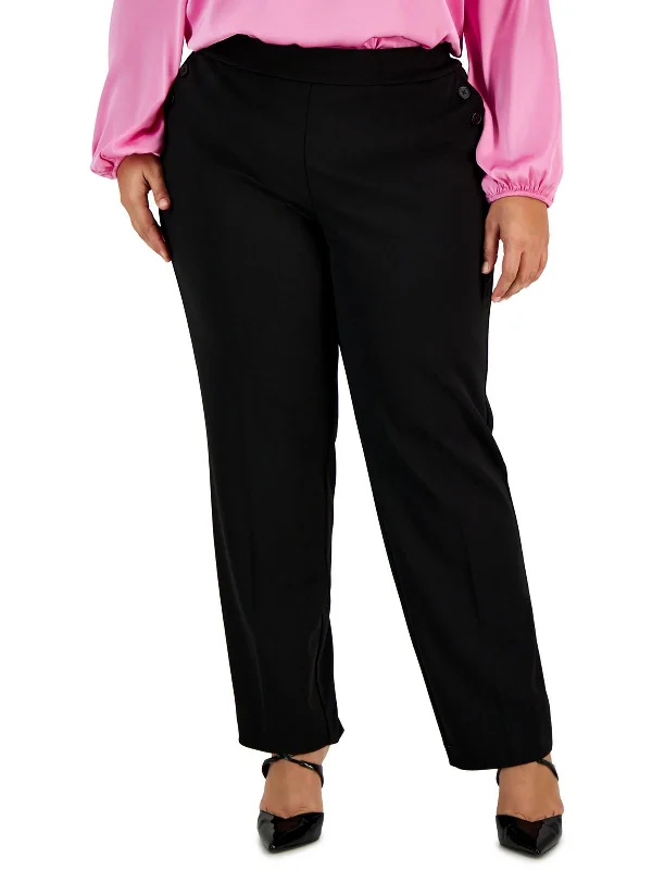 Plus Womens High Rise Solid Straight Leg Pants