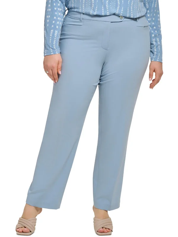 Plus Womens High Rise Solid Straight Leg Pants