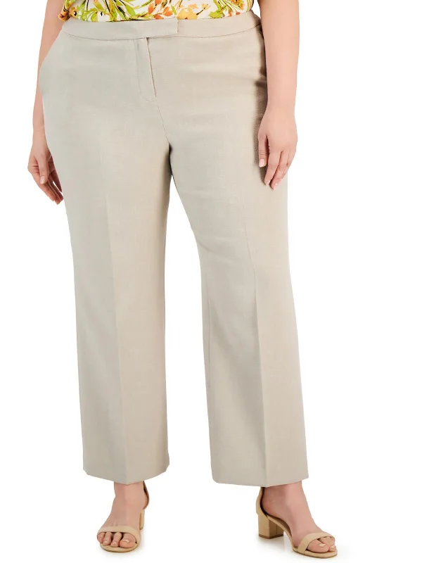 Plus Womens High Rise Stretch Straight Leg Pants