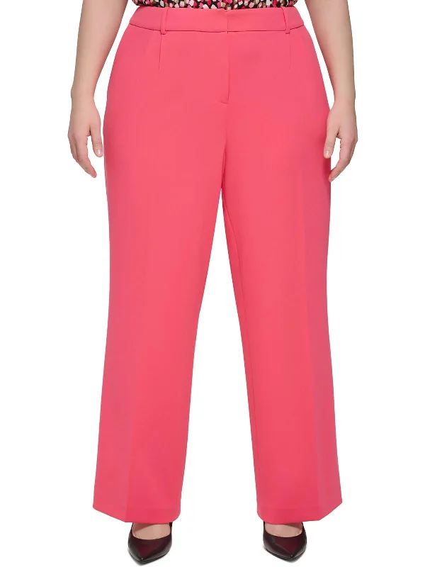 Plus Womens Scuba Crepe Wide Leg Pants