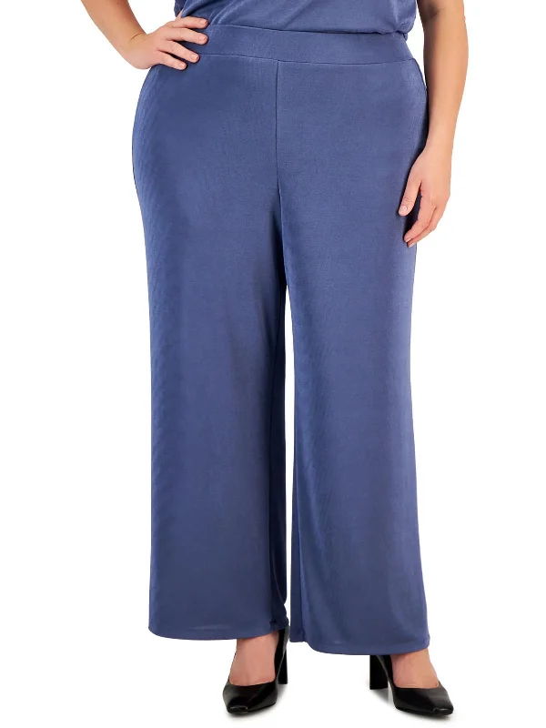 Plus Womens Shimmer Polyester Wide Leg Pants