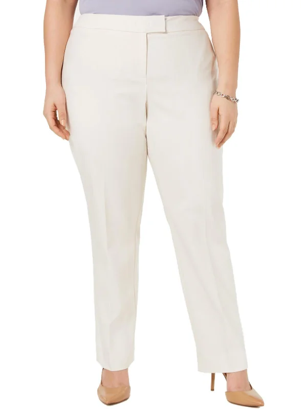 Plus Womens Solid Mid-Rise Straight Leg Pants