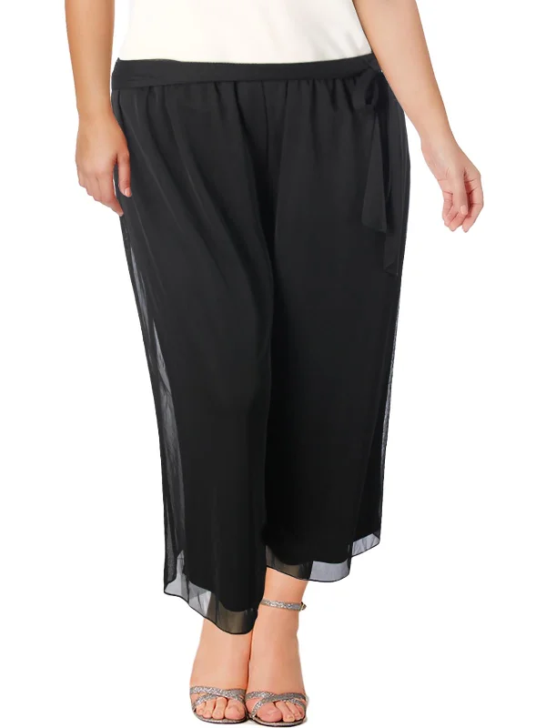 Plus Womens Tie Belt Palazzo Pants